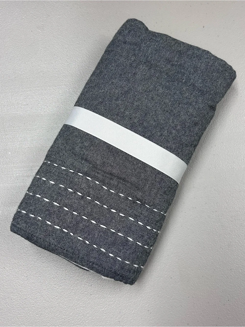 Pottery Barn Baby Mini Stripe Crib Skirt Nursery Bedding Gray w/ White Stitching